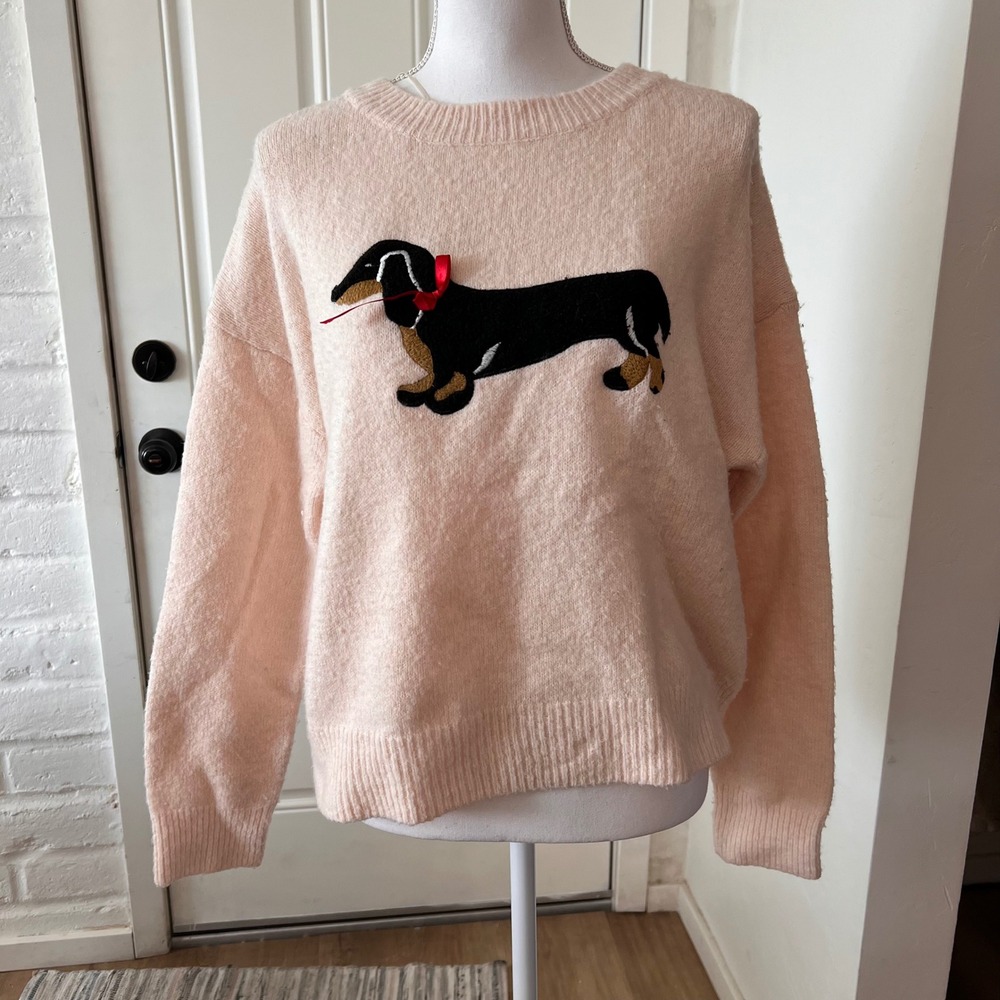 Threaded Leaf Peach Pink Dachshund Wiener Dog Crewneck Sweater Large Y8601